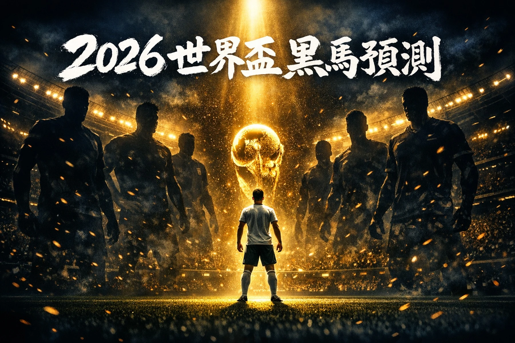 2026世界盃黑馬預測孤獨球員對抗豪門陰影FIFA獎盃史詩概念圖